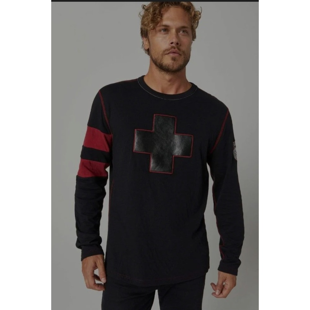 Alp N Rock Helvetica Crew Neck ‎ Long Sleeve Shirt Black Red Cross Patch Ski